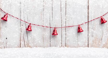 Traditional Christmas decoration background with snowの写真素材