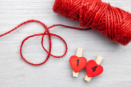 Valentines day decoration on grey rustic backgroundの写真素材