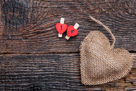 Wooden valentines day love background with copyspaceの写真素材