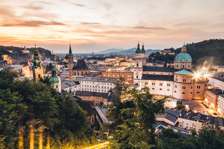 Panoramic view of beautiful city of Salzburg in Austriaの写真素材