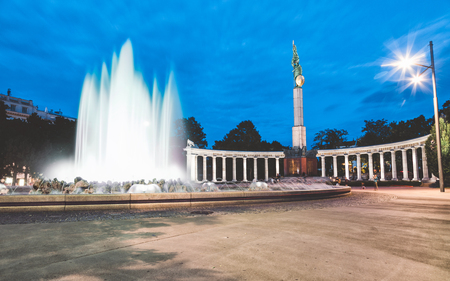 Heroes monument of the Red Army in Vienna, Austria at nightの写真素材