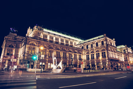 Famous State Opera in Vienna Austria at nightのeditorial素材