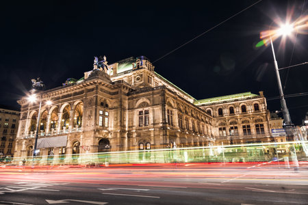 Famous State Opera in Vienna Austria at nightのeditorial素材