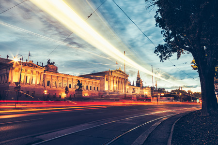 Historical Austrian Parliament building on Ring Road in Viennaの写真素材