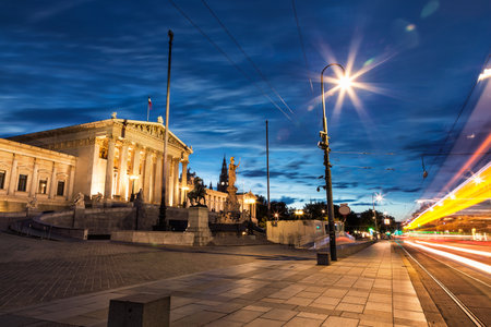 Historical Austrian Parliament building on Ring Road in Viennaのeditorial素材