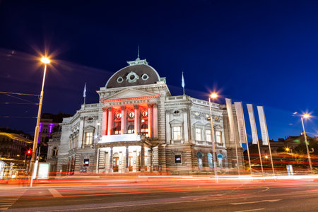 Volkstheater building in Vienna Austria at nightのeditorial素材