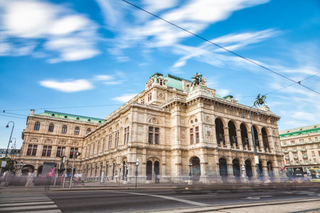 Long exposure of famous State Opera in Vienna Austriaのeditorial素材