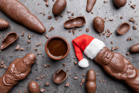 Delicious festive Christmas chocolate and sweets on rustic backgroundの写真素材