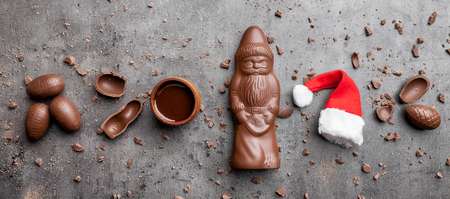Delicious festive Christmas chocolate and sweets on rustic backgroundの写真素材
