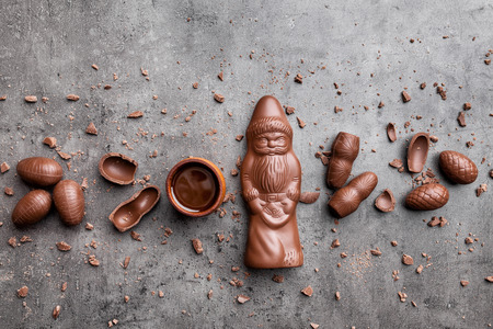 Delicious festive Christmas chocolate and sweets on rustic backgroundの写真素材
