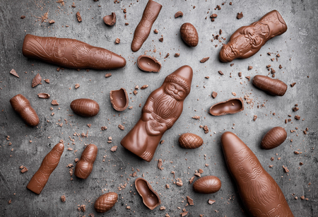 Delicious festive Christmas chocolate and sweets on rustic backgroundの写真素材