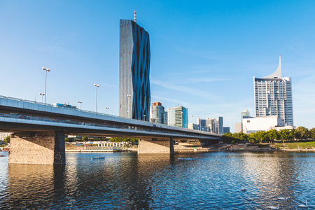 Beautiful Vienna skyline on the Danube riverのeditorial素材