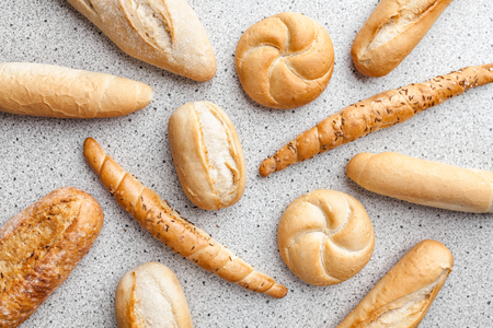 Variety of delicious freshly baked bread and baguettesの写真素材