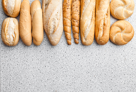 Variety of delicious freshly baked bread and baguettesの写真素材