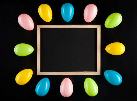 Traditional Easter eggs on a black backgroundの写真素材