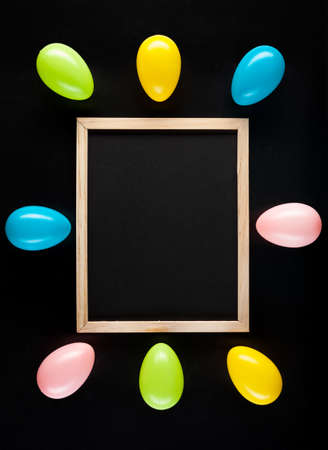 Traditional Easter eggs on a black backgroundの写真素材