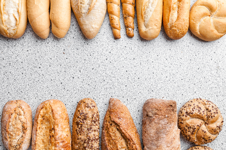 Variety of delicious freshly baked bread and baguettesの写真素材