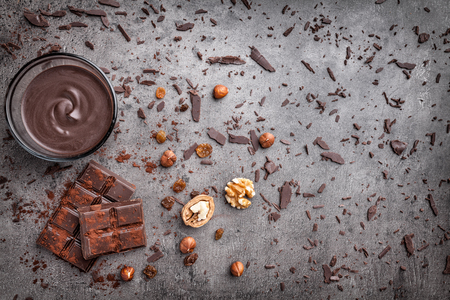 Delicious chocolate on a rustic grey backgroundの写真素材