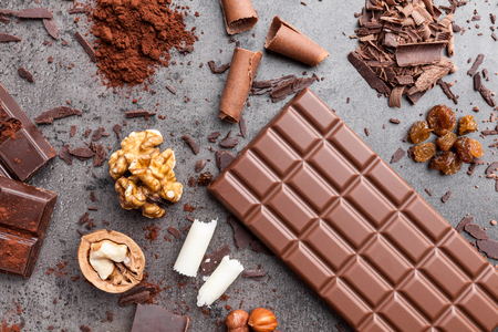 Delicious chocolate on a rustic grey backgroundの写真素材