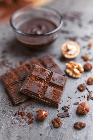 Delicious chocolate on a rustic grey backgroundの写真素材