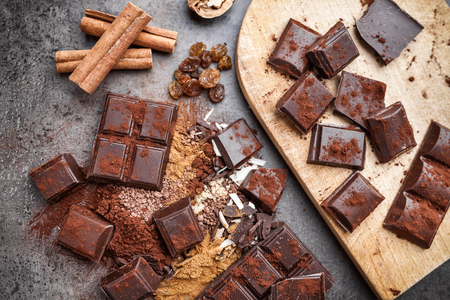 Delicious chocolate on a rustic grey backgroundの写真素材