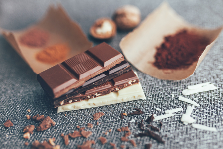 Delicious chocolate on a rustic grey backgroundの写真素材