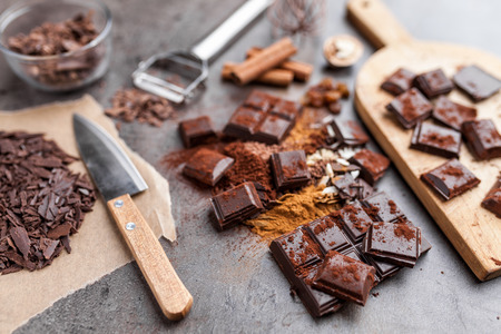 Delicious chocolate on a rustic grey backgroundの写真素材