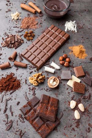 Delicious chocolate on a rustic grey backgroundの写真素材