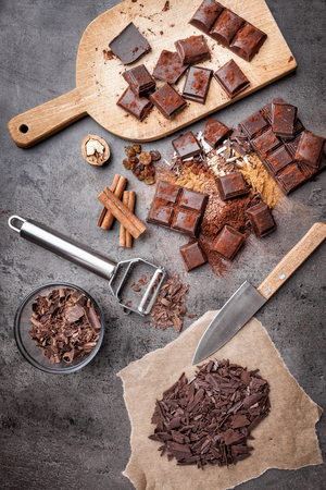 Delicious chocolate on a rustic grey backgroundの写真素材