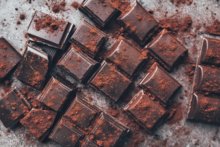 Delicious dark chocolate with cocoa porwderの写真素材