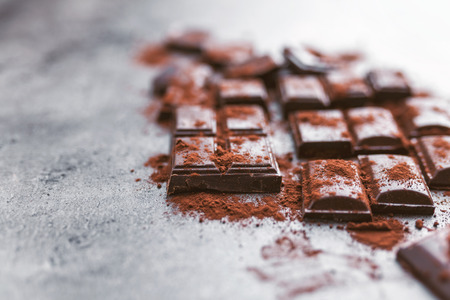 Delicious dark chocolate with cocoa porwderの写真素材
