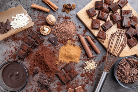 Delicious chocolate on a rustic grey backgroundの写真素材