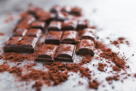 Delicious dark chocolate with cocoa porwderの写真素材