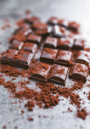 Delicious dark chocolate with cocoa porwderの写真素材