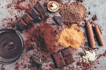 Delicious dark chocolate with cocoa porwderの写真素材