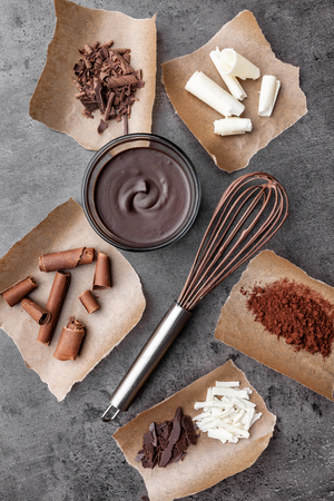 Delicious and sweet variety of chocole on rustic backgroundの写真素材