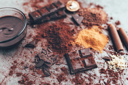 Delicious dark chocolate with cocoa porwderの写真素材