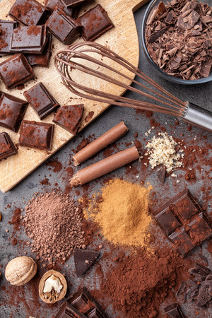 Delicious chocolate on a rustic grey backgroundの写真素材