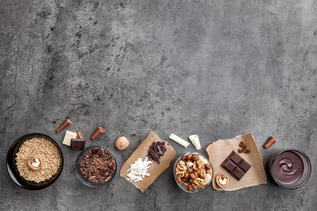 Variety of delicious chocolate on wooden backgroundの写真素材