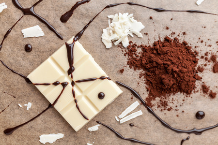 Delicious and sweet white chocolate and cocoa powderの写真素材