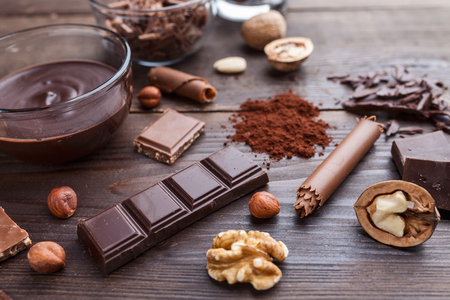 Variety of delicious and tasty chocolate backgroundの写真素材
