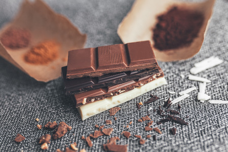 Delicious and tasty chocolate on rustic backgroundの写真素材