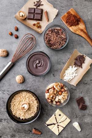 Variety of delicious and tasty chocolate backgroundの写真素材