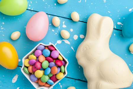 Delicious and traditional white chocolate Easter holiday bunny,の写真素材