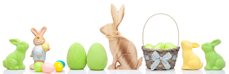 Traditional Easter holiday bunny and eggs on white backgroundの写真素材