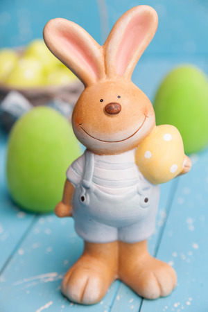 Traditional Easter holiday bunny and eggs on white backgroundの写真素材