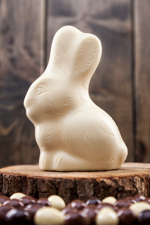 Delicious and traditional white chocolate Easter holiday bunny,の写真素材