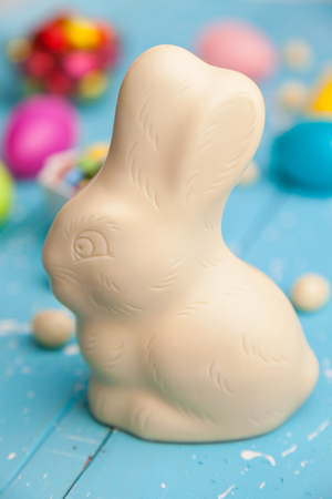 Delicious and traditional white chocolate Easter holiday bunny,の写真素材