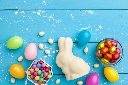 Delicious and traditional white chocolate Easter holiday bunny,の写真素材