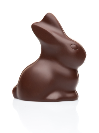 Delicious chocolate Easter bunny on white backgroundの写真素材